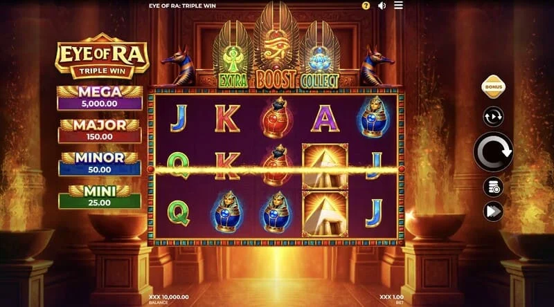 Eye of Ra Triple Win - pangunahing screen ng laro na may limang reels